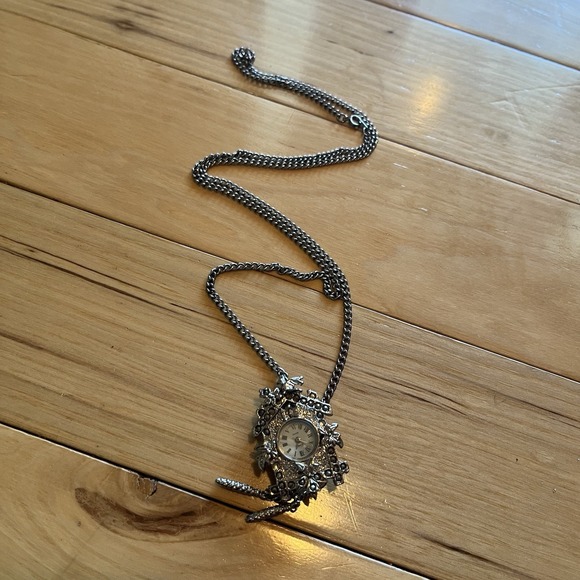 Xanadu Other - Vtg Xanadu Brooch Pendant Watch‎ Cuckoo Marcasite Silver Tone Needs Battery Rare